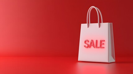 Wall Mural - Shopping bag with 'Sale' text on a red background. Perfect for advertising, promotional materials, and discount campaigns.