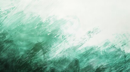 Abstract green background. Filled with texture drawn with colored pencils. Horizontal strokes. Different shades and blurs. A white background can be seen in the heavens. Gentle, soft texture. 