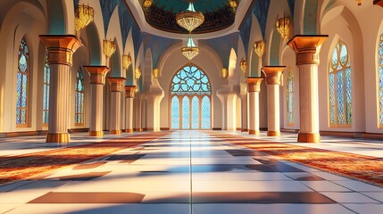 Wall Mural - Sunlit Interior of an Islamic Mosque