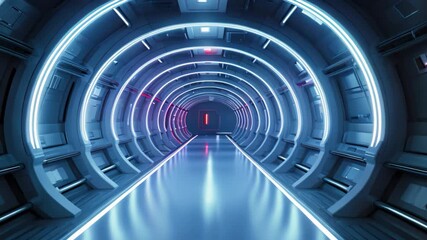 Poster - Futuristic corridor with glowing lights, 3d render abstract background, 3D rendered illustration of an empty illuminated spaceship corridor