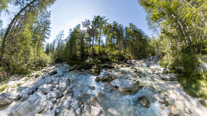 erchtesgaden Zauberwald wild creek water flow with surrounding summer forest scene