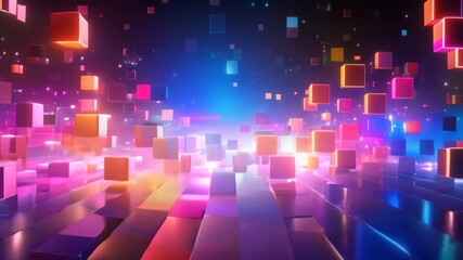 Fototapete - abstract background with glowing squares in the dark. 3d illustration, Abstract background with colorful lights and squares