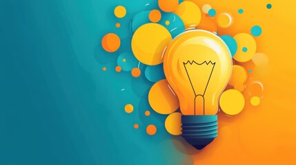 Poster - Light bulb with expanding circles, ripple effect of ideas on growth, flat design illustration, copy space. Successful