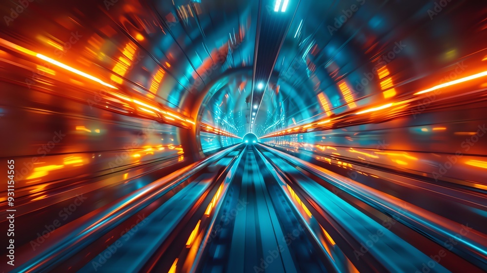 Dynamic futuristic tunnel with colorful lights creating a sense of ...