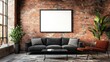 © Penatic Studio - Modern living room interior with a blank canvas frame on brick wall