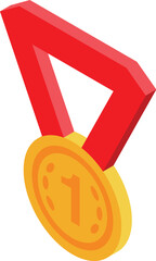 Poster - Golden medal with red ribbon representing first place isometric icon