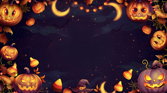 An adorable Halloween frame with pumpkin