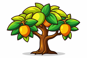 Poster - Illustration of a tropical fruit tree with ripe mangoes