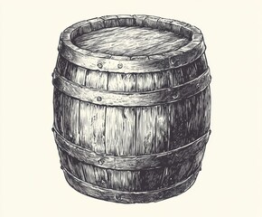 vintage hand-drawn wooden barrel
