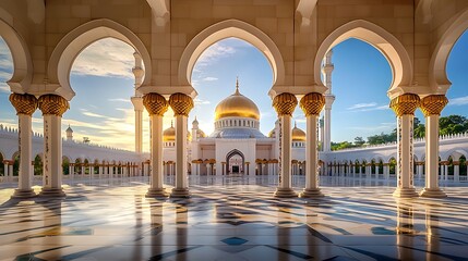 Wall Mural - Mosque Courtyard with Golden Domes