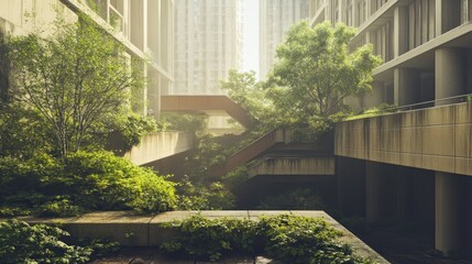 Poster - Overgrown Concrete Pathway Between Buildings