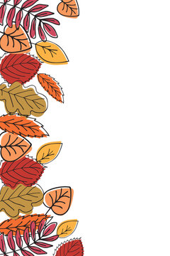 Horizontal banner with autumn leaves in doodle style. There is a place for text.