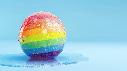 Rainbow ice cream ball isolated on a blue background