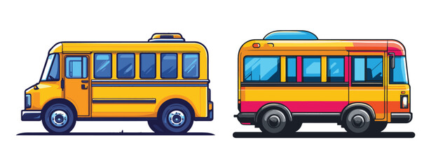 Wall Mural - Cartoon illustration of yellow school bus side view generative ai