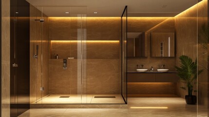 Wall Mural - Sleek modern brown bathroom with a stunning monochromatic design and minimalist traits