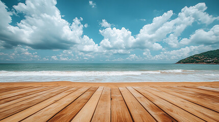 wooden pier extends from a sandy beach into the tranquil blue sea under a clear sky, symbolizing a journey or passage. The serene scene evokes feelings of peace, solitude, and reflection