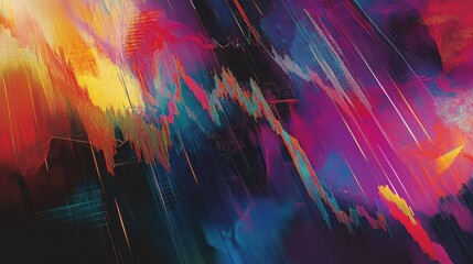 Poster - Abstract digital art with a blend of bright colors and diagonal lines