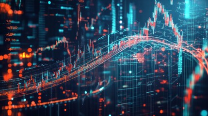Aufkleber - Abstract Digital Data Visualization with Red and Blue Lines
