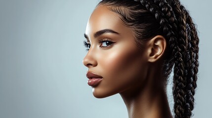 Elegant Woman with Braided Hair on Light Background