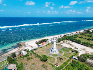 Aerial shot of Pandawa Beach on bright sunny day, Bali, Indonesia