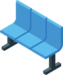 Wall Mural - Blue waiting room seats with black metal legs, isometric illustration