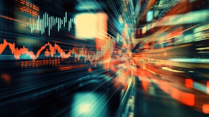 Poster - Abstract digital data and financial graph in motion blur