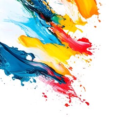 Poster - Bold and Vibrant Abstract Paint Splashes Blending and Overlapping on a Clean White Background Creating an Energetic and Spontaneous Composition for Dynamic Design and Purposes
