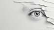 © MAY - An artistic depiction of an eye, portrayed in elegant white tones, set against a clean, minimalist backdrop. The image exudes a sense of purity and simplicity, ideal for conveying ideas of clarity
