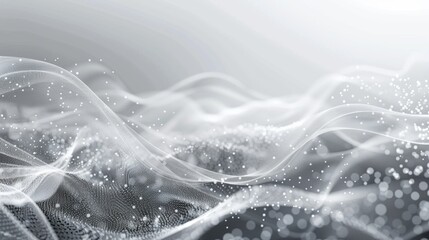 Fototapete - Abstract grey and white background with flowing particles. Future digital technology concept. Vector illustration.
