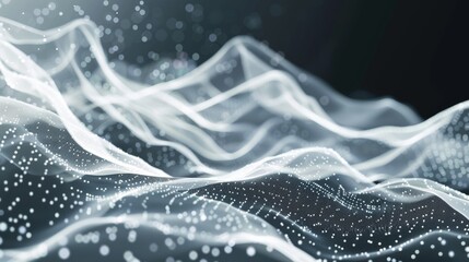 Fototapete - Abstract grey and white background with flowing particles. Future digital technology concept. Vector illustration.