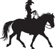 © Mohaiminul - Cowgirl riding a horse silhouette of editable vector illustration