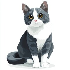 Wall Mural - vector graphic of a cute grey-white cat