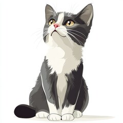 Wall Mural - vector graphic of a cute grey-white cat