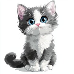 Wall Mural - vector graphic of a cute grey-white cat