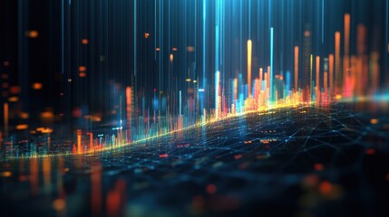 Poster - Abstract Cityscape with Vibrant Colored Lines and a Connected Network