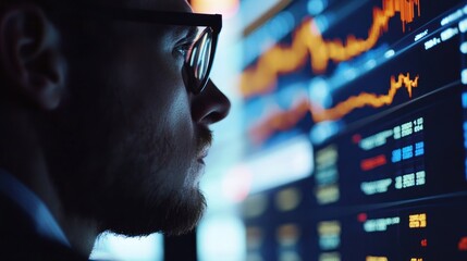 Poster - Man in Glasses Looking at Stock Market Data