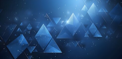 Poster - Abstract blue background with glowing geometric triangle shapes.