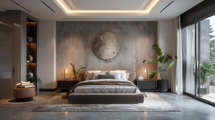 3d render Nordic style bedroom  Luxurious bedroom in a neoclassical style  Master bedroom interior in luxury apartment  Modern bedroom interior with concrete walls