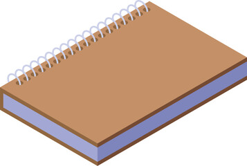 Poster - Isometric view of a brown spiral notebook with blank pages, perfect for educational or office related designs