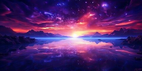 Poster - A beautiful, colorful, and serene landscape with a large body of water
