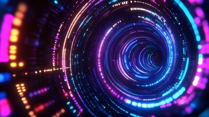 Circular data patterns in bright neon colors on a dark background