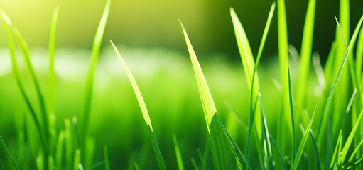 Macro of fresh green grass with a softly blurred background