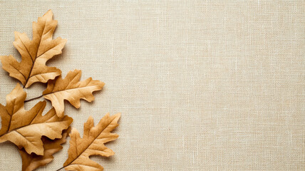 Canvas Print - Creamy beige background with light burlap texture and faint autumn leaf imprints warm Thanksgiving tones perfect for rustic seasonal themes with cozy nostalgic vibes 