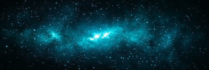 Wall Mural - Dark interstellar space background with faint streaks of teal and turquoise light forming a subtle nebula among tiny stars vast and serene 