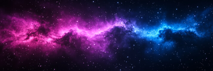 Wall Mural - Dark space scene with a vibrant purple and pink nebula stretching across and tiny distant stars shimmering in the void cosmic beauty concept 