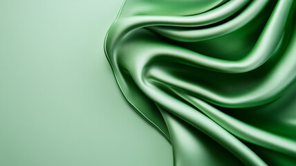 Poster - Green silk with soft waves and gentle light reflections creating a serene abstract background for World Health Day calming and refreshing vibe 