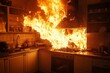 © Yeivaz - A intense kitchen fire blazes fiercely from a gas stove, highlighting critical home safety concerns