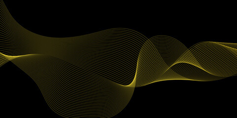 Wall Mural - Luxury yellow golden wavy curve lines background. Digital futuristic technology concept. Gradient banner background.  Science, banner, business, poster, template, music background.