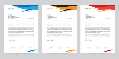 Wall Mural - Professional letterhead design template with three color concepts, clean and modern letterhead