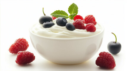 Wall Mural - A bowl of yogurt with blueberries and raspberries on top